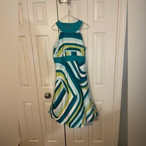 Ann Taylor Fit and Flare Blue and Green Dress. Size 8.